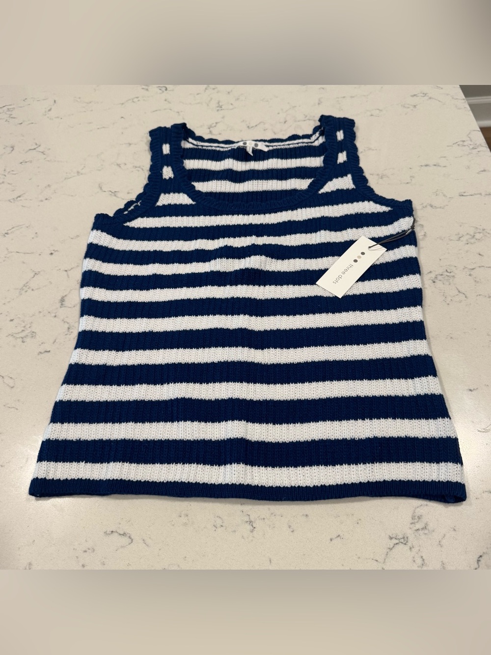 NWT Three Dots Collette Navy & White Striped Sweater Knit Tank - Size Small